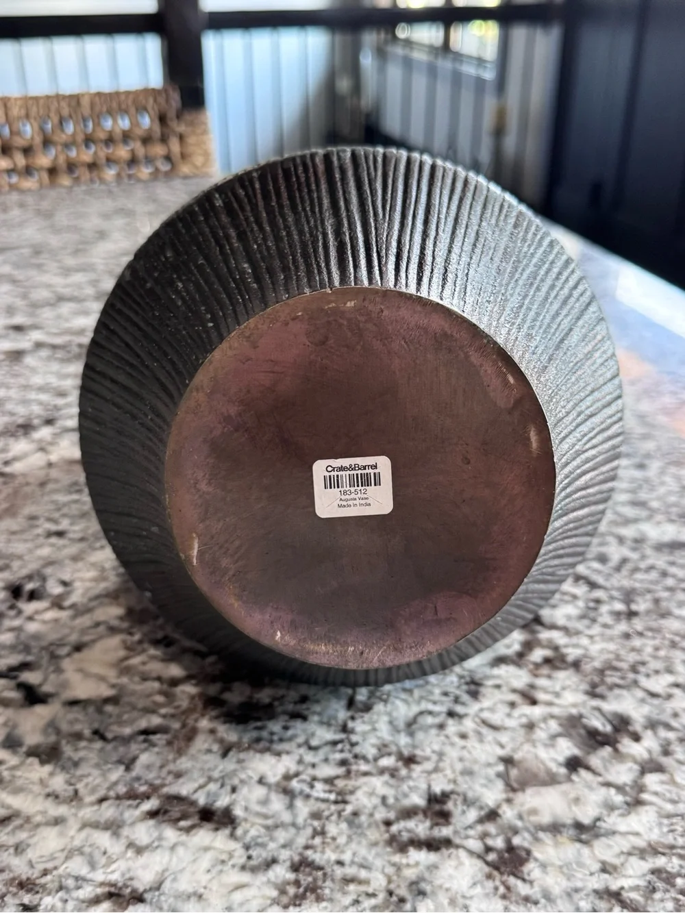 Crate&Barrel Augusta Vase Ribbed Metallic Bronze Accent Vase